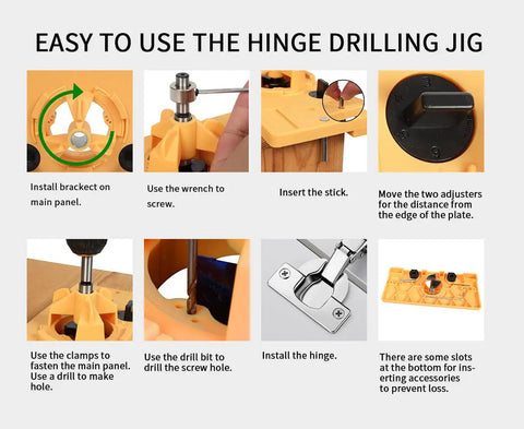 Pro Grade 35mm Hinge Drilling Jig And Hole Guide For Kitchen Cabinet Doors With Clamps Two Included, Easy Adjustable Spacing