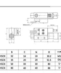 Heavy Duty Industrial Vacuum Generator EV-25HSCK Series schematic diagram with dimensions for air powered pump installation.