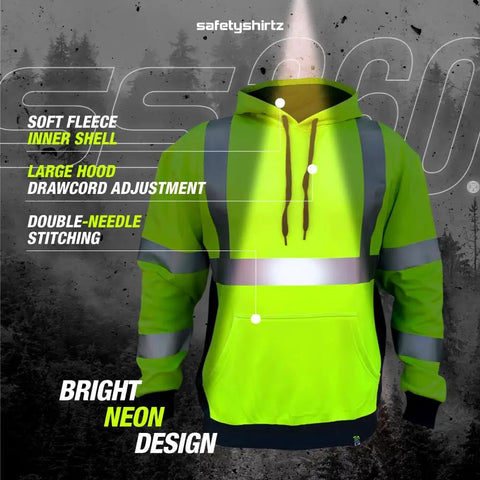 Hi Vis Hoodie For Men Class 3 Type R Meets ANSI ISEA 107 2015 High Visibility Safety Gear Heavy Duty Polyester Fleece XXL