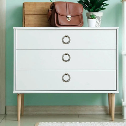 Five Pack Cabinet Pulls For Drawers And Wardrobe Doors Modern Zinc Alloy Knob Handles on white dresser with decor items on top