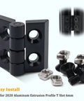 4 Pack Zinc Alloy Hinge Set For 2020 Series 6mm T Slot Aluminum Extrusion Frames And 3D Printer Builds, black hinge close-up