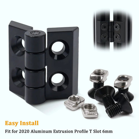 4 Pack Zinc Alloy Hinge Set For 2020 Series 6mm T Slot Aluminum Extrusion Frames And 3D Printer Builds, black hinge close-up