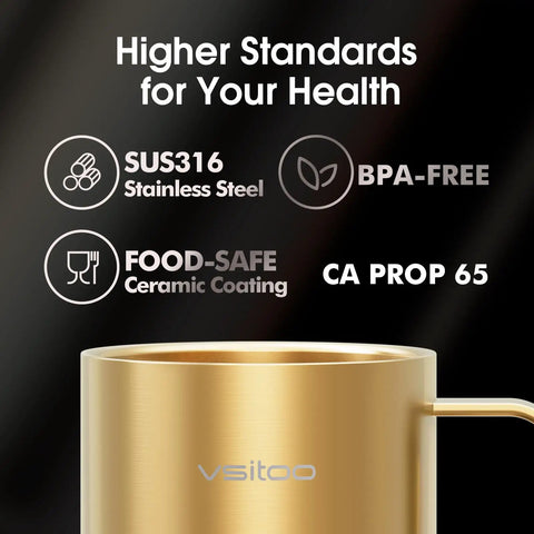 Smart Self Heating Coffee Mug With 12 Oz Capacity And Ai Auto Warm Tech Features showing SUS316 stainless steel and food-safe ceramic coating.