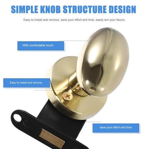 Sleek Concealed Door Handle Featuring Smooth As Butter Swing Dead Nuts Secure Integrated Deadbolt Lock Brushed Stainless Steel Finish For Bedroom Use. Close-up of gold knob design showing simple installation features.