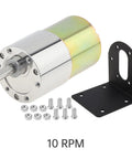 12V DC High Torque Gear Motor With Eccentric Output Shaft For Smooth Oscillation And Vibration, Beefy 5 RPM Low Speed Drive, 37GB520 Gearbox Reduction, Durable Mounting Bracket Included For DIY Robotics And Projects. 10 RPM motor with bracket and hardware