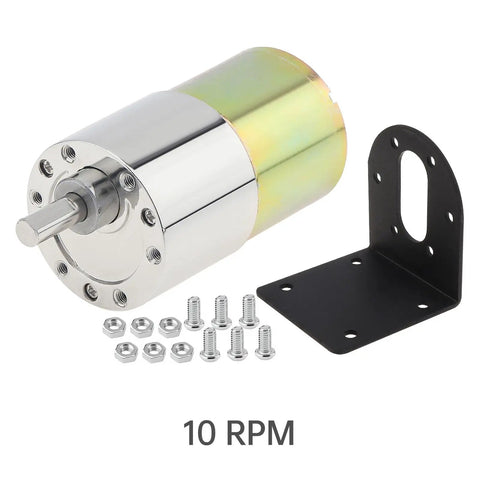 12V DC High Torque Gear Motor With Eccentric Output Shaft For Smooth Oscillation And Vibration, Beefy 5 RPM Low Speed Drive, 37GB520 Gearbox Reduction, Durable Mounting Bracket Included For DIY Robotics And Projects. 10 RPM motor with bracket and hardware