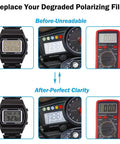 Comparison of digital displays before and after using Two Pack Adhesive Polarizing Film Sheets 7.8x11.8 Inches 20x30 Cm Linear Polarizer