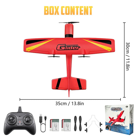 Beginner Friendly Ready To Fly RC Airplane With Self Stabilization For Kids And New Pilots, 2 4 GHz Remote, box contents in view