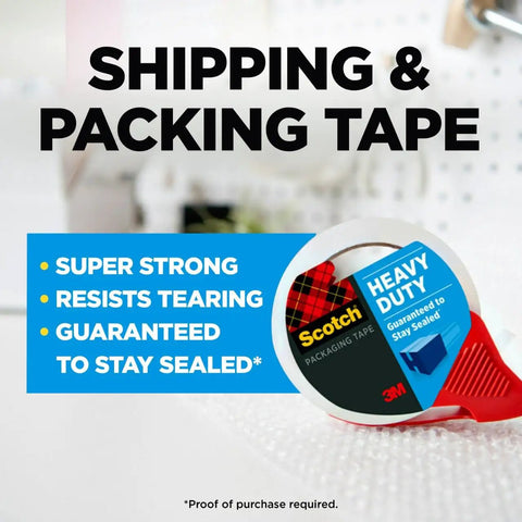 Heavy Duty Shipping Packing Tape With Dispenser Clear 1.88 Inch Wide By 38.2 Yard Roll Industrial Strength Adhesive image