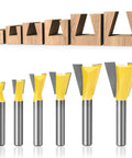 Six Size Dovetail Router Bit Set With 1/4 Inch Shank For Cabinets And Drawers, Tungsten Carbide Blades And Durable Alloy Steel Body