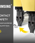 Close-up of contact safety feature on 14 Gauge Air Concrete T Nailer with anti-jam mechanism in durable aluminum body.