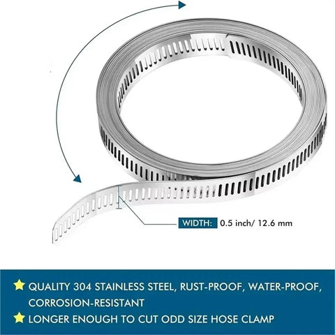 Get That Solid Grip With This 2 Set DIY Hose Clamp Kit Featuring Heavy Duty 304 Stainless Steel Worm Gear Clamps Designed For A Positive Mechanical Lock That Wraps Secure Around Hoses And Stays Firm Under High Pressure Without Slipping So You Can Repair. 0.5 inch 304 stainless steel hose clamp roll, 12.6 mm wide