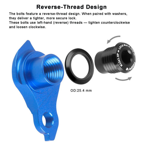 Beefy Universal Derailleur Hanger Replacement For SRAM UDH With CNC Aluminum Body And Reverse Thread Bolts, blue component.
