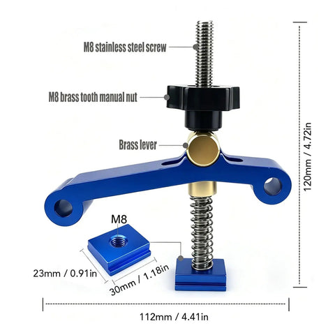 Heavy Duty T Track Clamps With Spring Nut Offer Adjustable Pressure Plate Slider For Woodworking And Metal Milling Tables Featuring 100mm Clamping Range to showcase detailed components.