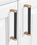 10 Pack 5 Inch Center To Center Black And Champagne Bronze Knurled Cabinet Handles installed on white kitchen cabinets