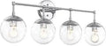 Polished Chrome 4 Light Bathroom Vanity Light With Clear Seedy Glass Globes Dimmable 31.5 Inch Wide Bar E26 Socket Base