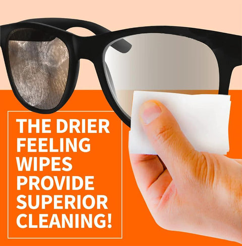 Amazon ClearWipe microfiber wipes, white, 40-count; used to clean eyeglasses.