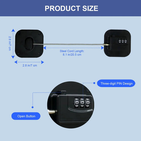 Adhesive Refrigerator Locks 2 Pack With Three Digit Combination No Drilling Easy Install Child Proofing product dimensions