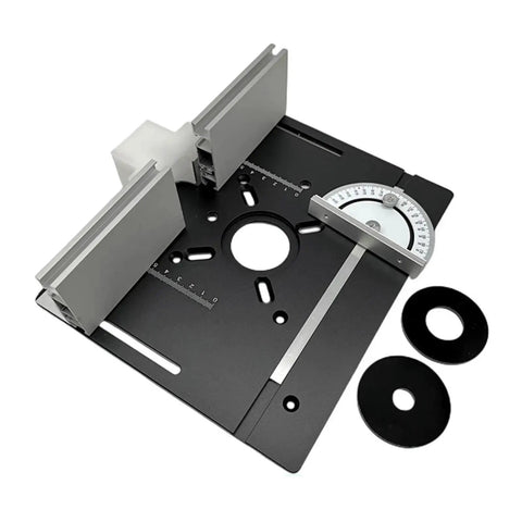 Killer Grade Aluminum Router Table Insert Plate For Ultra Smooth Wood Milling And Quick Flip Top Setup With Dead Center Bore Mounting Gear and Heavy Duty Clamping Specs For Sweet Shop Upgrades, showing precise alignment features.