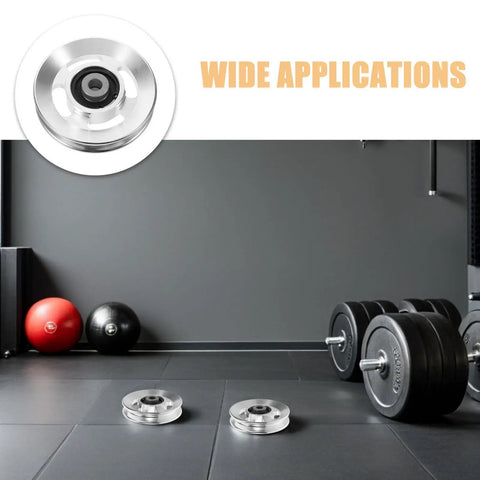 Beefy Aluminum Alloy Pulley Kit 2 Pack, Quiet Gym Cable Pulley Roller For Home Gym Weight Lifting, Garage Doors And Clothesline Setup, Heavy Duty Bearing Wheel, Durable Fitness Pulley System For Cable Machines on gym floor