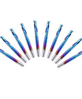 Front view of 10 blue-coated flat-nose end mills with 1/8 in shanks for CNC routing, spiral upcut, single flute.