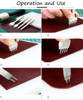 Leather Stitching Punch Kit With White Steel Prongs 5mm Pitch showing operation and use on leather