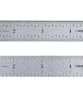 Two stainless steel rulers with precise measurement markings, one showing inches and the other centimeters, ideal for engineering tasks.