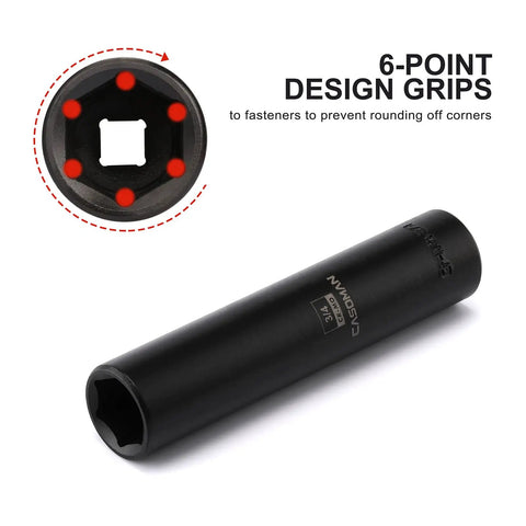 1/2-Inch Drive Extra Deep Socket 3/4-Inch SAE 6-Point CR-MO Steel Extra Long Beefy For High Torque, Impact-Grade Performance