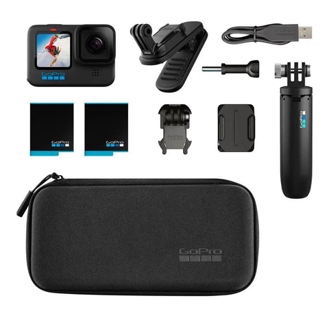 HERO10 Black Must Have Accessory Bundle With Shorty Mini Extension Pole And Grip Magnetic Swivel Clip Two Rechargeable Batteries And Durable Camera Case For Action Cameras