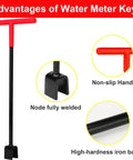 Heavy Duty 17 Inch Water Meter Key And Shut Off Tool With Four Way Utility Socket For Curb Mains And Underground Valves, showing T-handle and welded node.