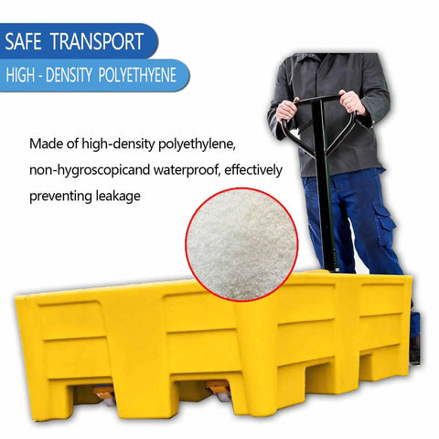 Heavy Duty Polyethylene Spill Containment Tray For Oil Drums With Drain, Industrial Stackable Spill Pallet, yellow tray image