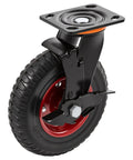 Badass 8 Inch Rubber Caster Wheels 4 Pack Swivel With Brake showing a heavy duty wheel with red accents and dual ball bearings.
