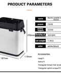Go-To Electric Portafilter Cleaner And Knock Box Combo, 150W Auto Espresso Grounds Sweeper For Daily Baristas, Smooth No Sweat Cleanup Rig With Scraper And Brush, White, product parameters with dimensions.