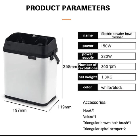 Go-To Electric Portafilter Cleaner And Knock Box Combo, 150W Auto Espresso Grounds Sweeper For Daily Baristas, Smooth No Sweat Cleanup Rig With Scraper And Brush, White, product parameters with dimensions.