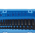 Three-Eighths Inch Drive Deep Socket Set, 24-Piece Fractional Standard Depth in blue case