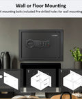 1.2 Cu Ft Fireproof Digital Safe With Keypad And Key Backup Includes Fireproof Bag for wall or floor mounting.