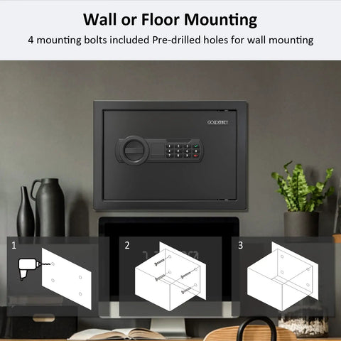 1.2 Cu Ft Fireproof Digital Safe With Keypad And Key Backup Includes Fireproof Bag for wall or floor mounting.