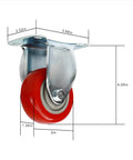Heavy Duty Three Inch Fixed Caster Wheels Four Pack With Polyurethane Casters And Forged Metal Chassis side view dimensions