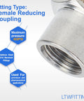 Stainless Steel 316 Female Reducing Coupling Quarter Inch by Eighth Inch NPT Pipe Fitting for Air and Water Lines Marine Grade 600