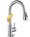 Pull Down Sprayer Kitchen Faucet In Brushed Nickel High Arc Design Single Handle Stainless Steel for various sink types