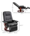 Swivel Recliner Chair With Retractable Footrest In PU Leather On Wood Base Lounge Chair dimensions and adjustable features