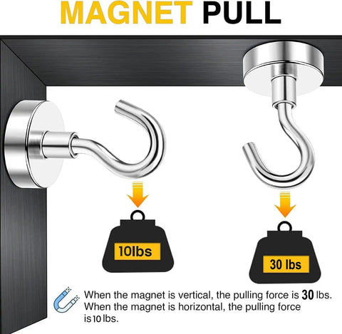 Heavy Duty Magnetic Hooks For Hanging Cubicle Accessories And More, 30 Lb Capacity, N52 Strength Magnets demonstrating pull force.