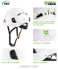 Lightweight Ventilated Safety Helmet Hard Hat With 6 Point Suspension shown with attachments and ventilation features