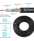 Diagram of cross-section and coiled RG8X 50 Ft Coax Cable for HAM Radio and CB Systems With PL259 UHF Connectors, Low Loss 50 Ohm RF Cable