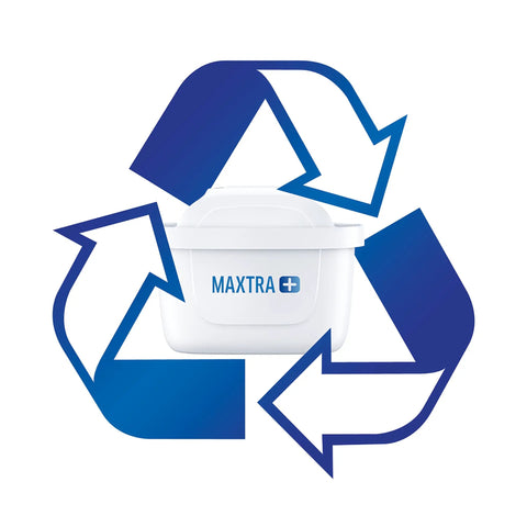 No Worries Water Filter Replacement Cartridges Pack Of Four for pitchers with recycling symbol and MAXTRA branding.