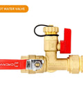 Three Quarters Inch IPS Tankless Water Heater Isolation Valve Kit with red handle and lead-free brass for hot water
