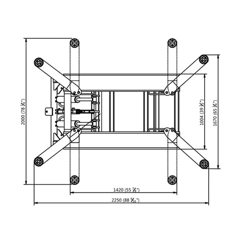 Technical drawing of Portable Mid Rise Scissor Lift With 6600 Pound Capacity And 55 Inch Max Lift Height dimensions and features.