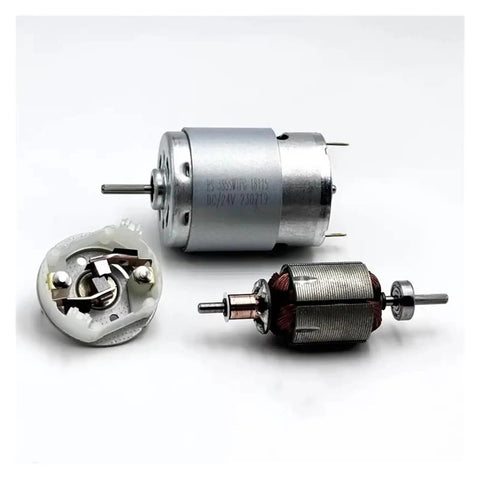 Rock Solid 385 Series DC Electric Motor 12V 18V 24V Multi Volt components including rotor and stator for industrial use.