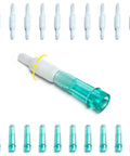 Oxygen tubing swivel connector set, 10-pack, white swivel with teal female connector, 360-degree rotation