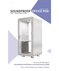 Portable One To Two Person Soundproof Office Pod With Thick Acoustic Panels And Whisper Quiet Ventilation featuring built-in desk and smooth wheels.